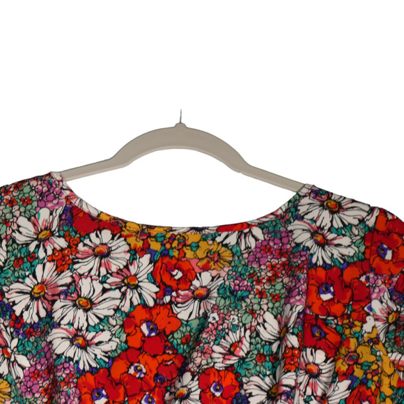 Asos Mini Dress Womens Size 4 Red Floral Elastic Waist Lightweight Boho - Picture 3 of 16